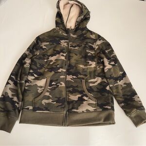 George Camo Sherpa Lined Zip Hoodie Jacket Men’s Large Camouflage Full Zip Coat